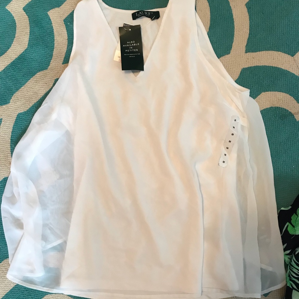 NWT Ralph Lauren white flutter back top